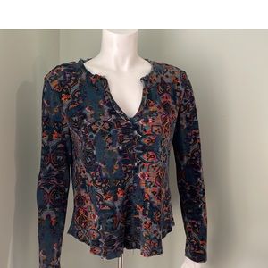 Anthropologie Pilcro top pullover long sleeve split-neck thermal damask L